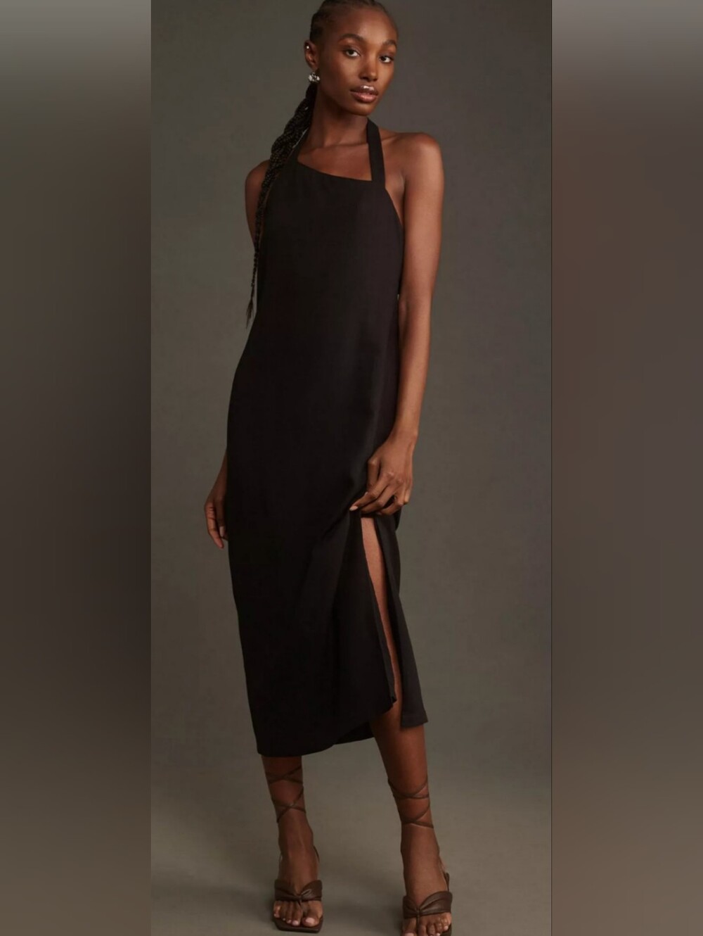 Asymmetrical Linen Halter Back Belt Dress